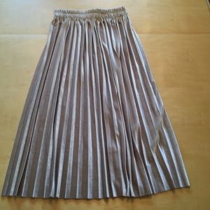 Gold Velour Pleated Midi Skirt, size S